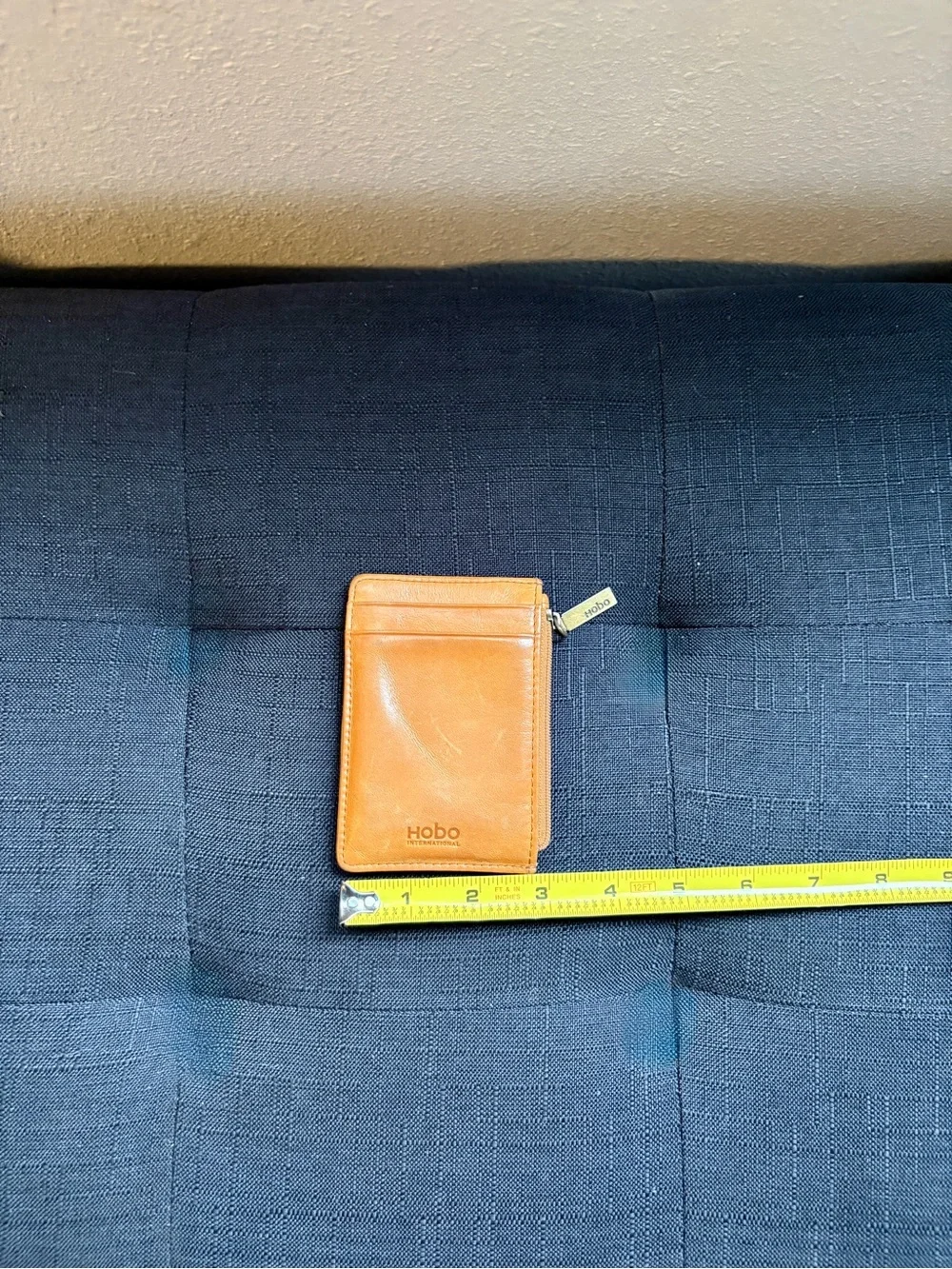 HOBO Tan Leather Zip Card Holder with Front Slip Pocket
